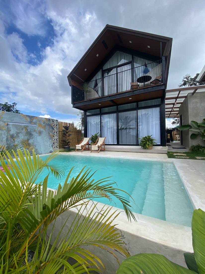 Cabin exterior and pool
